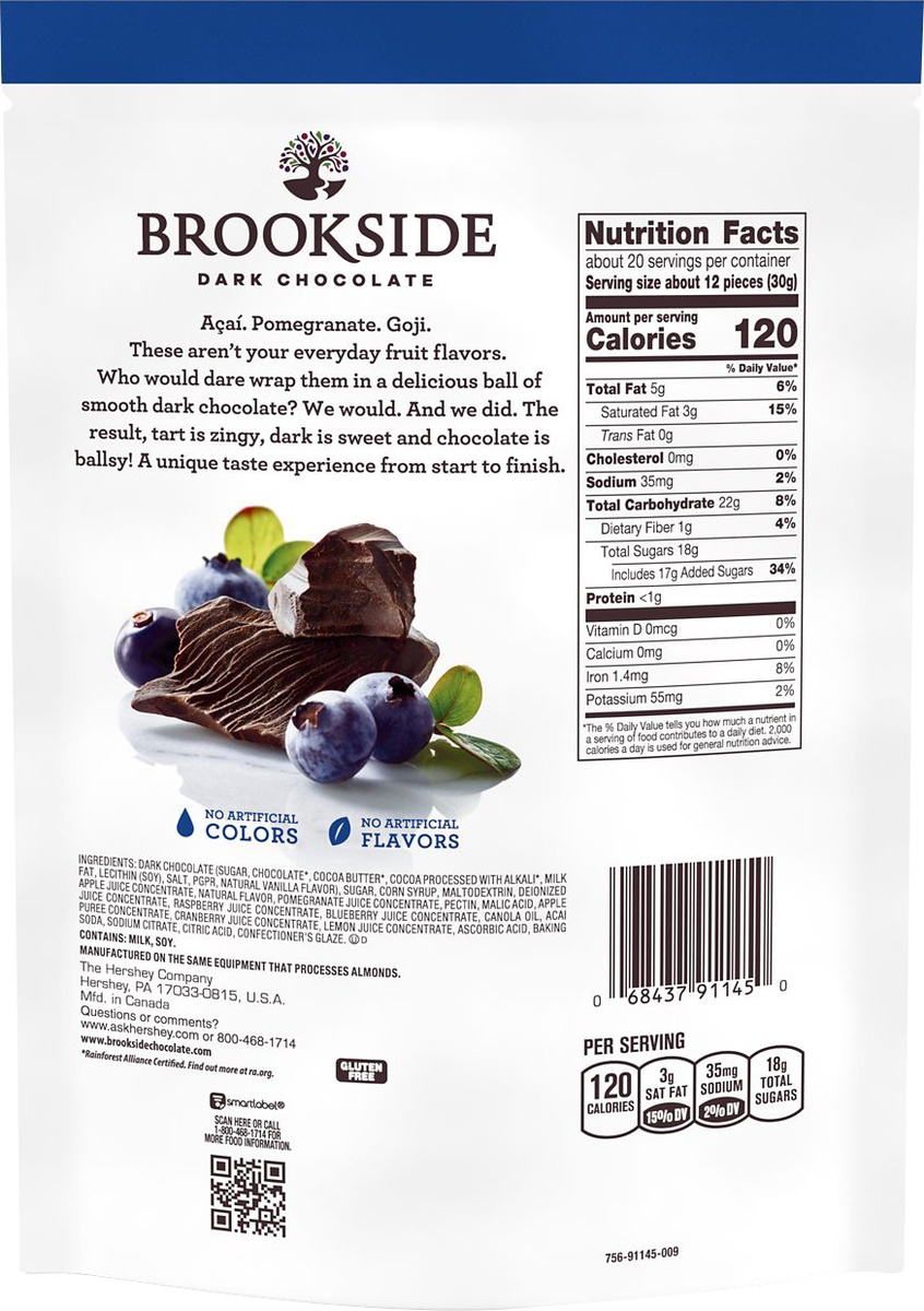 slide 5 of 6, Brookside Acai and Blueberry Dark Chocolate, 21 oz