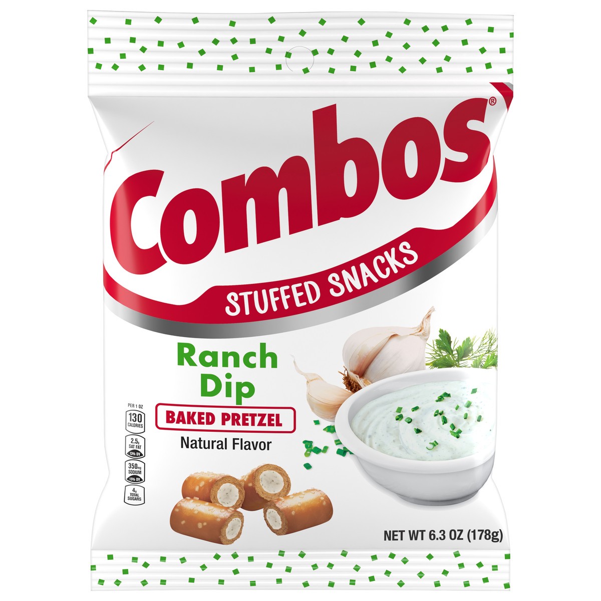 slide 1 of 15, COMBOS Ranch Dip Baked Pretzel Snacks - 6.3 oz Bag, 6.3 oz