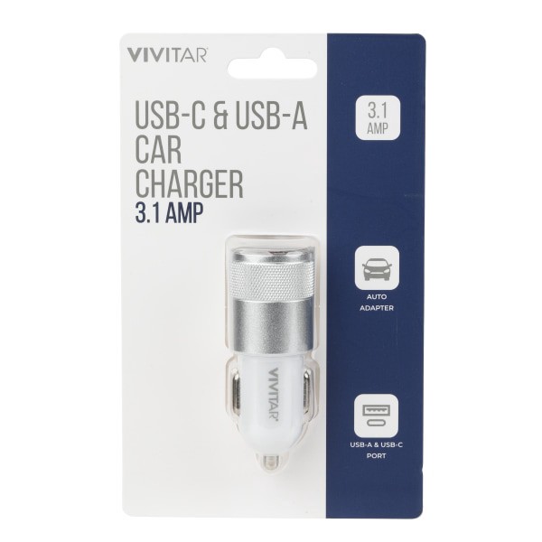 slide 1 of 2, Vivitar Usb-C And Usb-A Car Charger, White, Nil6003-Wht-Stk-24, 1 ct