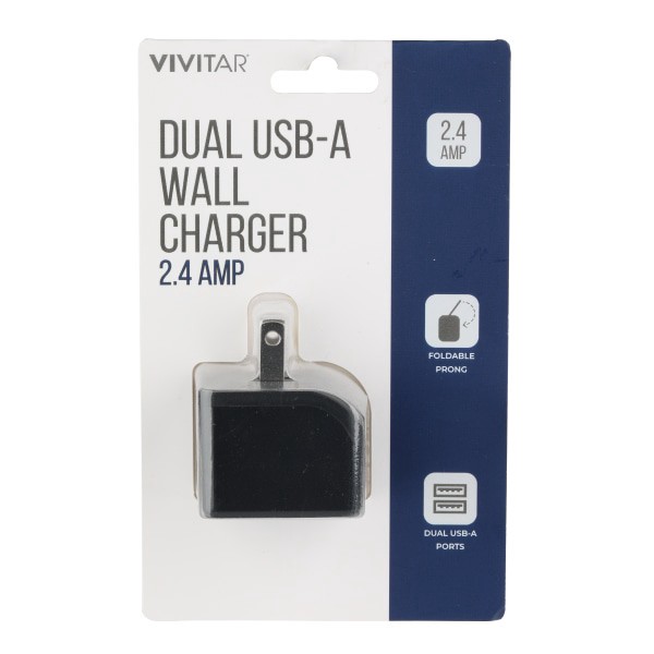slide 1 of 2, Vivitar Dual Usb-A Wall Charger, Black, Nil6002-Blk-Stk-24, 1 ct