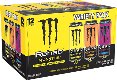slide 1 of 1, Monster Rehab Tea + Lemonade/Peach/Wild Berry Tea Energy Drink Variety Pack 12 - 15.5 fl oz Cans, 186 oz