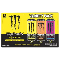 Monster Rehab Tea + Lemonade/Peach/Wild Berry Tea Energy Drink Variety Pack 12 - 15.5 fl oz Cans