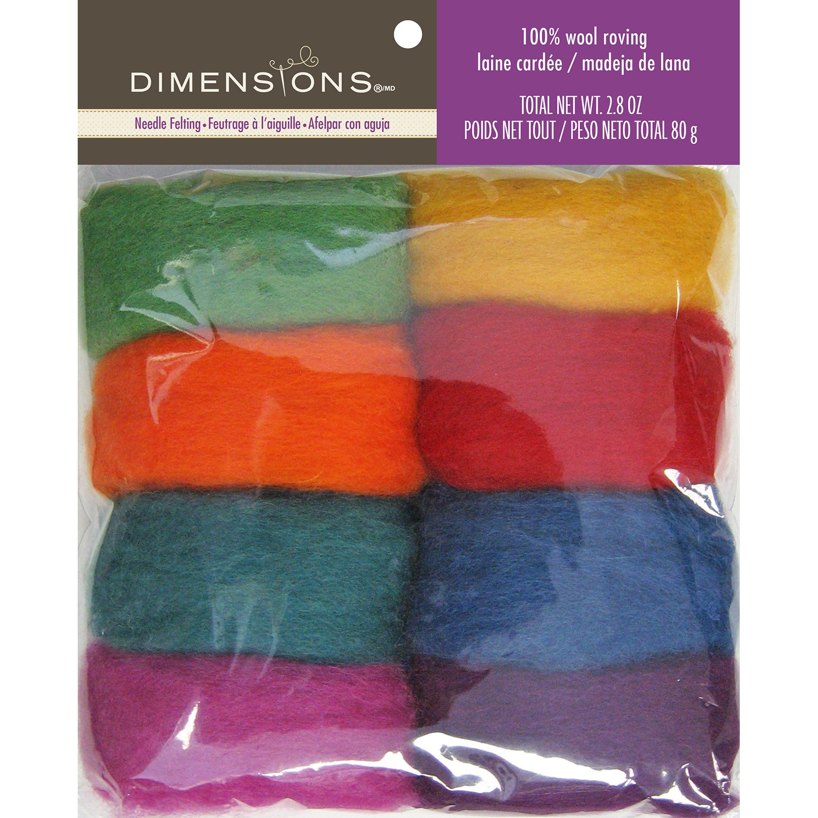 slide 5 of 5, Dimensions Needle Felting Wool Rovings, Rainbow, 2.8 oz
