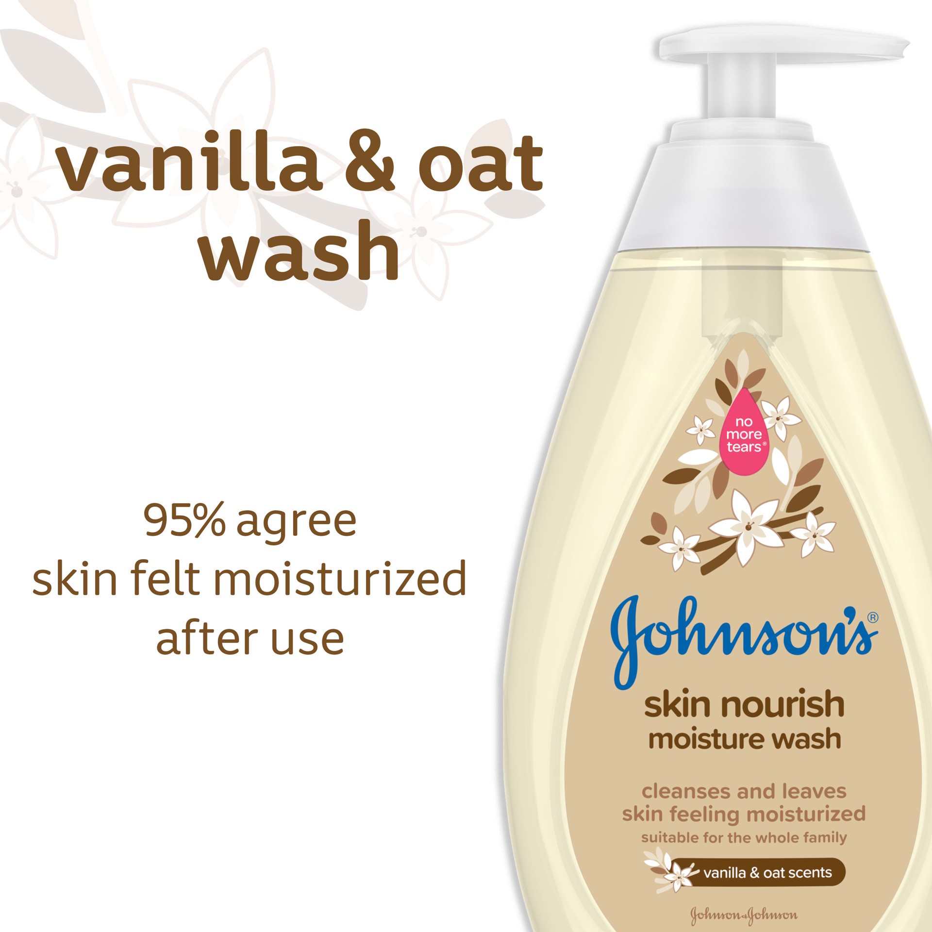 slide 6 of 9, Johnson's Skin Nourish Moisture Wash, Vanilla & Oat, 20.3 fl. oz, 18 fl oz