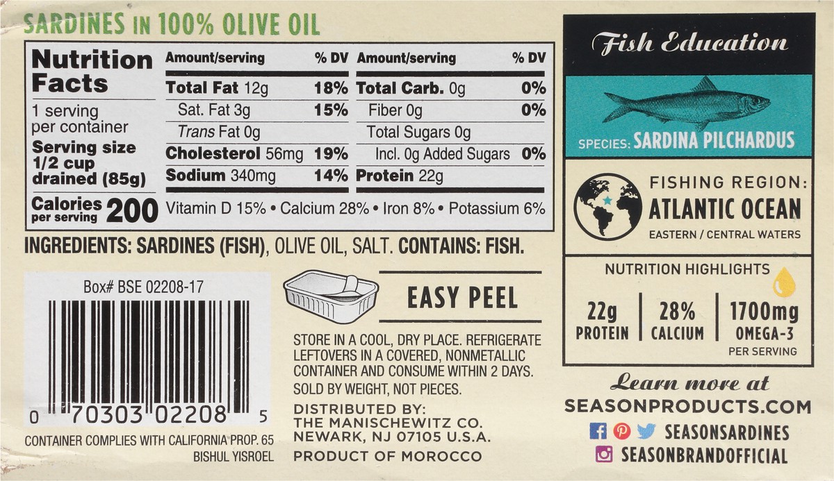 slide 4 of 13, Season in 100% Olive Oil Sardines 4.375 oz, 4.38 oz