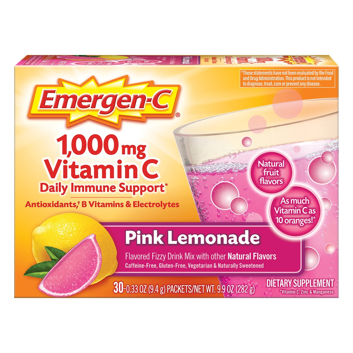 slide 1 of 11, Emergen-C Fizzy Drink Mix 1,000 mg Pink Lemonade Vitamin C 30 ea, 30 ct