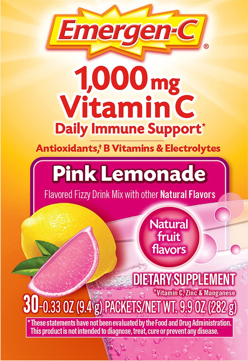 slide 5 of 11, Emergen-C Fizzy Drink Mix 1,000 mg Pink Lemonade Vitamin C 30 ea, 30 ct