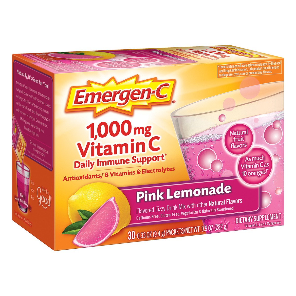 slide 7 of 11, Emergen-C Fizzy Drink Mix 1,000 mg Pink Lemonade Vitamin C 30 ea, 30 ct