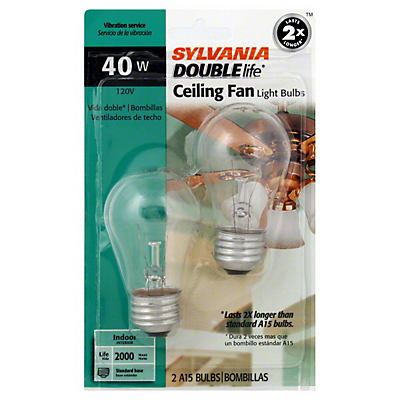 slide 1 of 1, Sylvania Double Life Ceiling Fan Clear 40 Watt Light Bulbs A15 , 2 ct