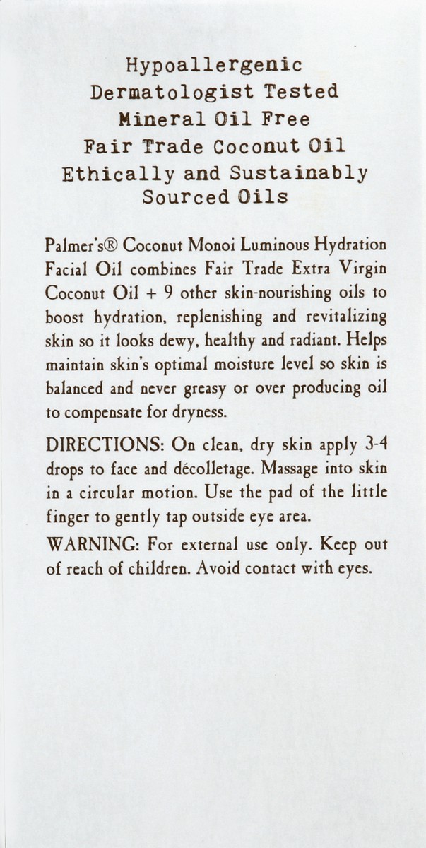 slide 6 of 6, Palmer's Facial Oil, Luminous Hydration, Coconut Oil Formula, 1 oz