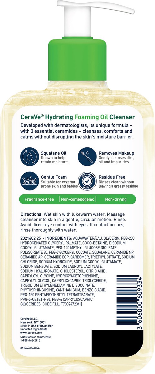 slide 5 of 7, CeraVe Hydrating Foaming Cleansing Oil Face Wash with Squalane Oil, Triglyceride and Hyaluronic Acid For Dry to Very Dry Skin - 12 fl oz, 12 fl oz