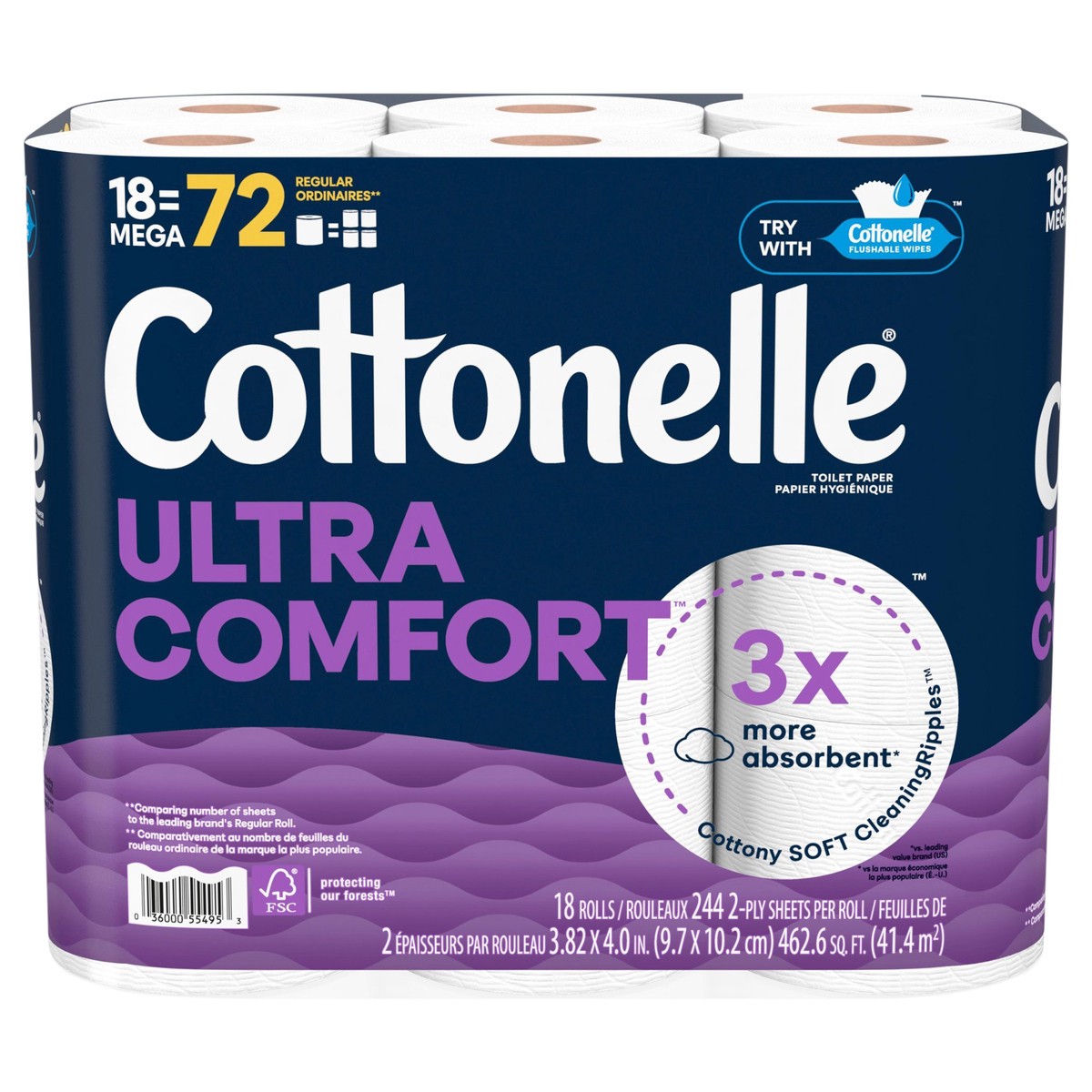 slide 1 of 8, Cottonelle Ultra Comfort Toilet Paper, Strong Toilet Tissue, 18 Mega Rolls (18 Mega Rolls = 72 Regular Rolls), 244 Sheets Per Roll, 18 ct