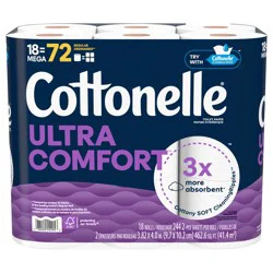 Cottonelle Ultra Comfort Toilet Paper, Strong Toilet Tissue, 18 Mega Rolls (18 Mega Rolls = 72 Regular Rolls), 244 Sheets Per Roll