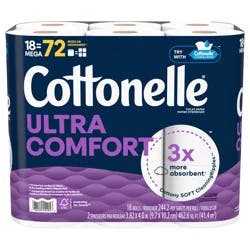 Cottonelle Ultra Comfort Toilet Paper, Strong Toilet Tissue, 18 Mega Rolls (18 Mega Rolls = 72 Regular Rolls), 244 Sheets Per Roll