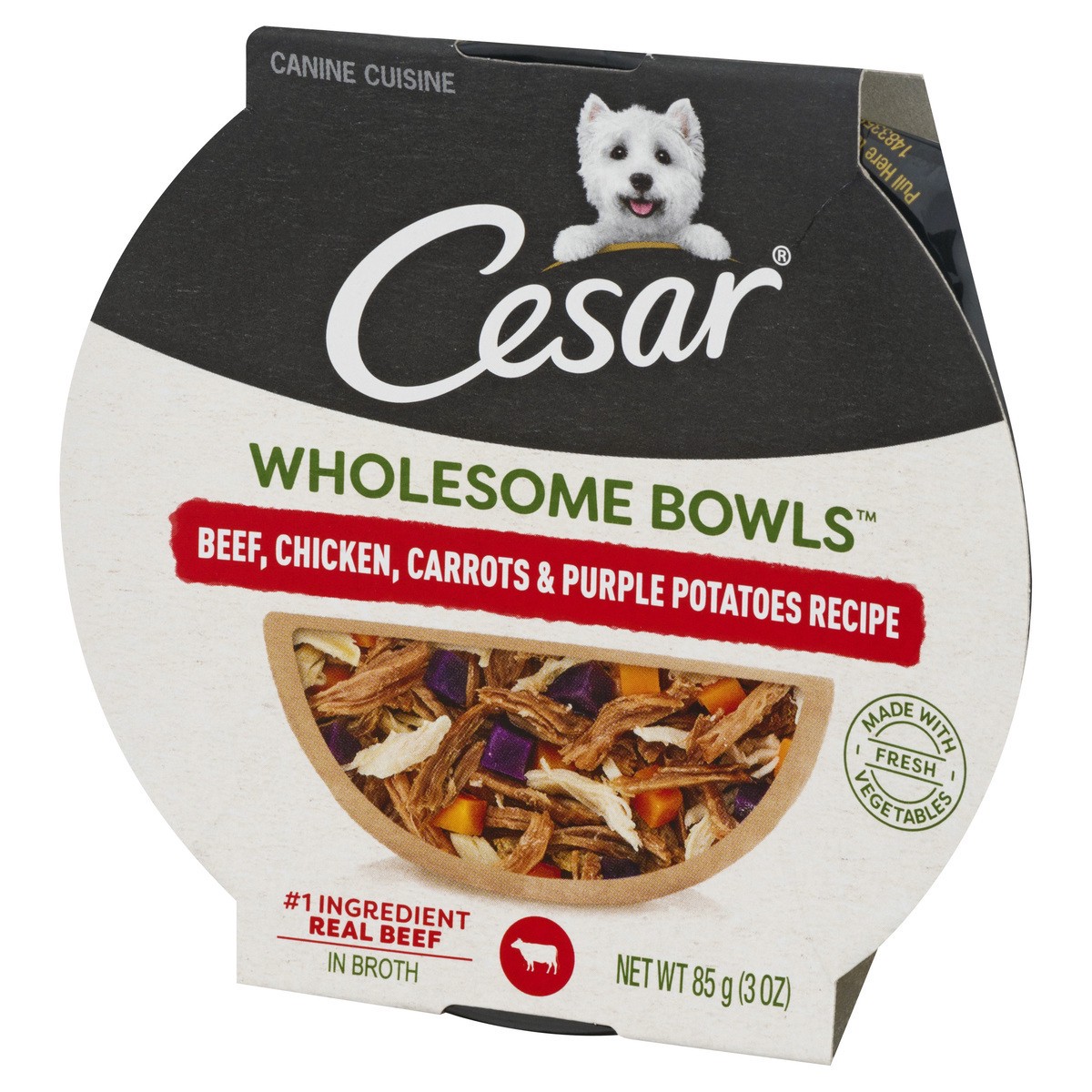 slide 2 of 11, Cesar Wholesome Bowls Beef Chicken Carrots & Purple Potatoes Recipe Canine Cuisine In Broth 85 gr, 85 g