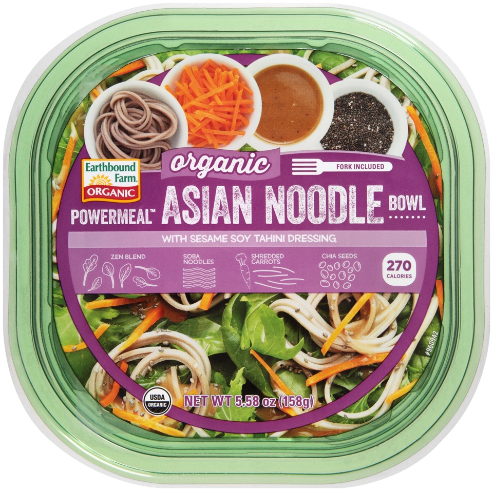 slide 1 of 4, Earthbound Farm Power Meal Organic Asian Noodle Bowl with Sesame Soy Tahini Dressing, 5.58 oz