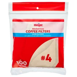 Meijer Unbleached Coffee Cone Filters #4, 100 Ct