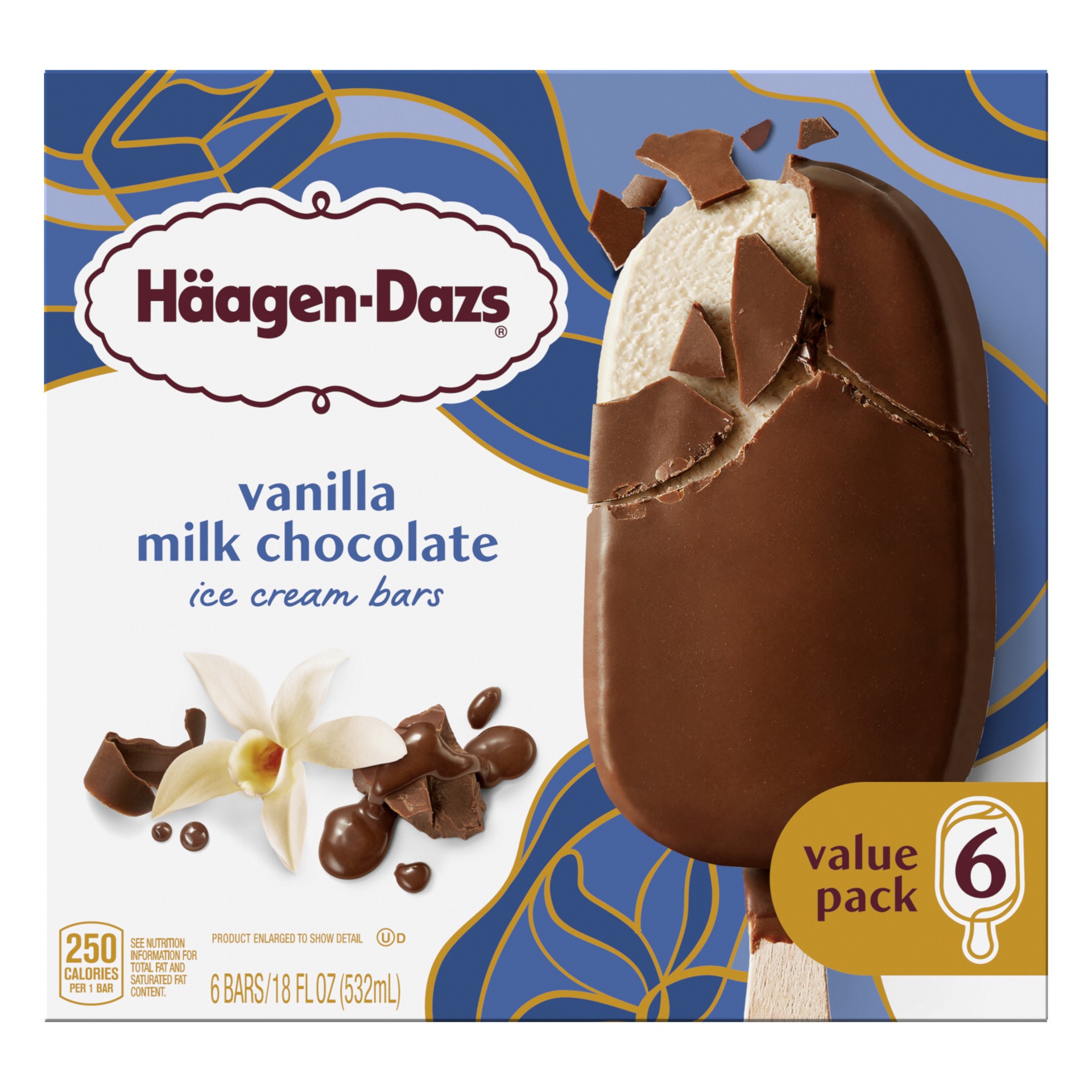 slide 1 of 9, Häagen-Dazs Vanilla Milk Chocolate Ice Cream Snack Bars, 6 Count, 6 ct