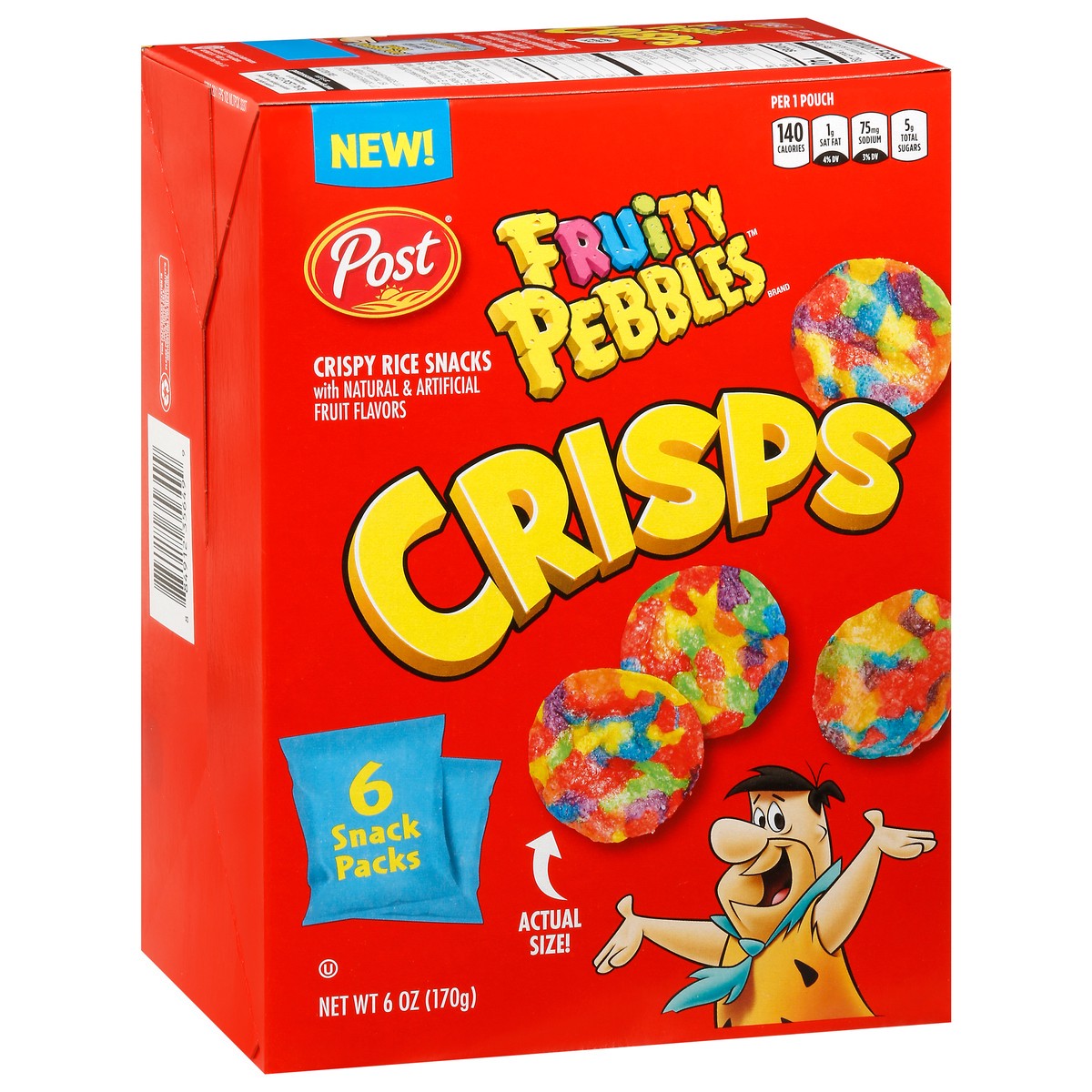 slide 2 of 9, Post New Post Fruity PEBBLES Crisps, Portable Breakfast Cereal Snack, Kids Snacks, Gluten Free, 1-Oz (Pack of 6), 6 oz