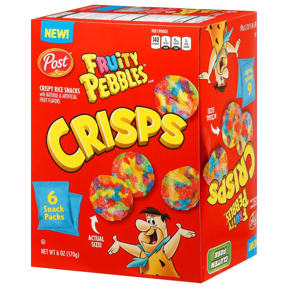 slide 3 of 9, Post New Post Fruity PEBBLES Crisps, Portable Breakfast Cereal Snack, Kids Snacks, Gluten Free, 1-Oz (Pack of 6), 6 oz