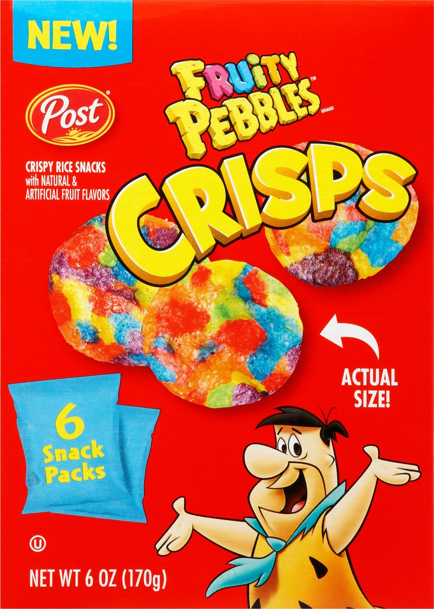 slide 7 of 9, Post New Post Fruity PEBBLES Crisps, Portable Breakfast Cereal Snack, Kids Snacks, Gluten Free, 1-Oz (Pack of 6), 6 oz