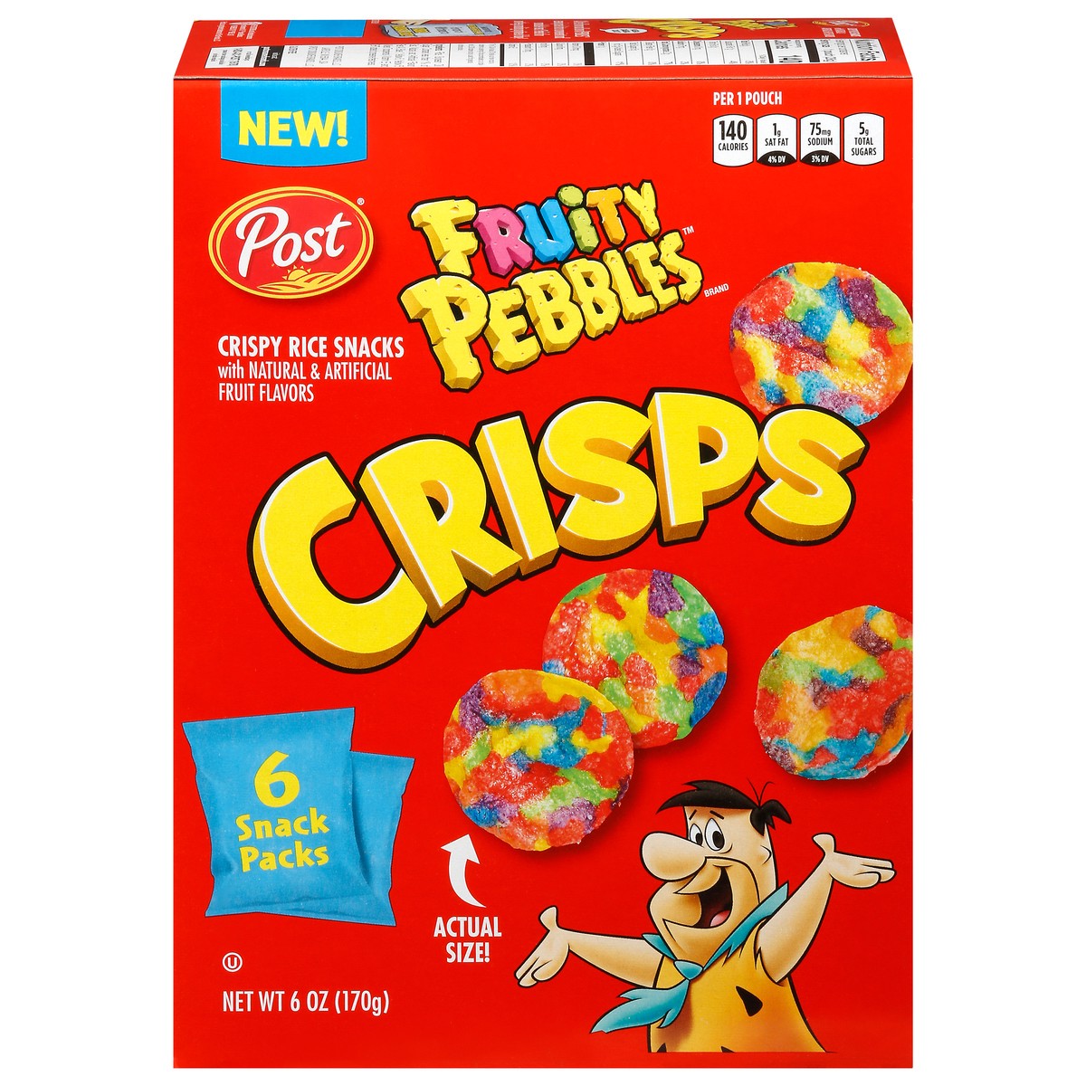 slide 1 of 9, Post New Post Fruity PEBBLES Crisps, Portable Breakfast Cereal Snack, Kids Snacks, Gluten Free, 1-Oz (Pack of 6), 6 oz