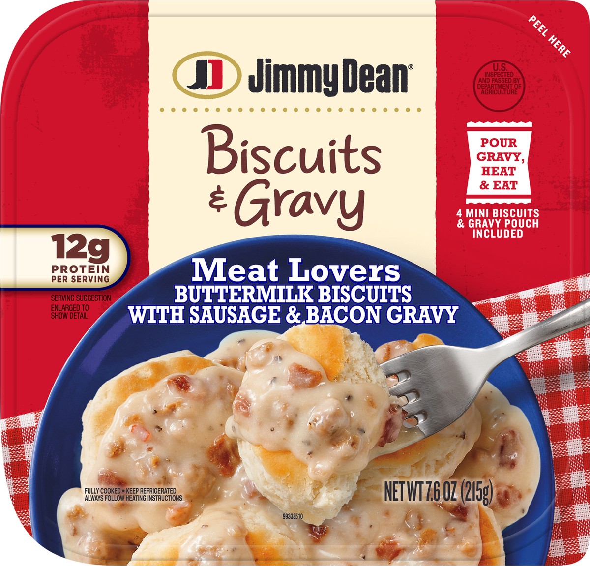 slide 4 of 9, Jimmy Dean Biscuits & Gravy - Meat Lovers, 7.6 oz Box, 7.6 oz