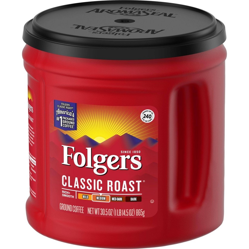 slide 2 of 5, Folgers Classic Medium Roast Ground Coffee, 30.5 oz