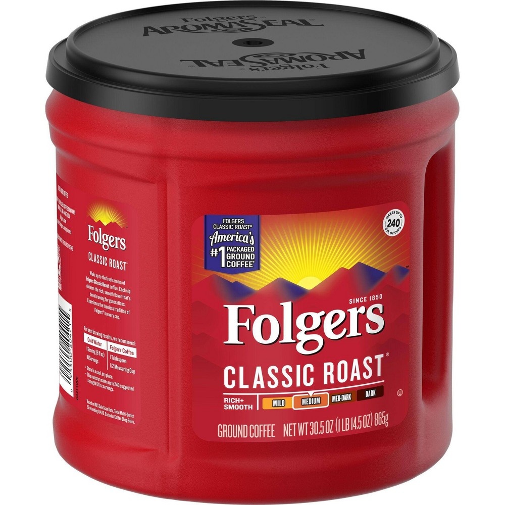 slide 4 of 5, Folgers Classic Medium Roast Ground Coffee, 30.5 oz