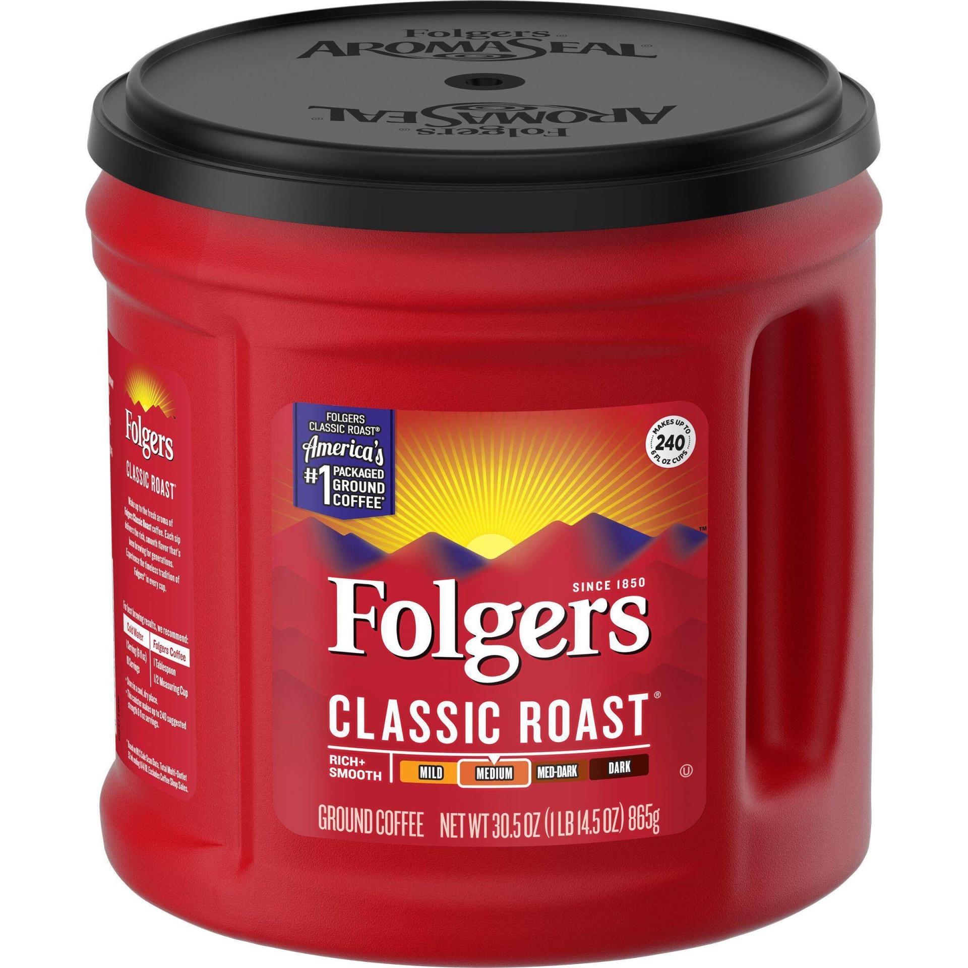 slide 1 of 5, Folgers Classic Medium Roast Ground Coffee, 30.5 oz