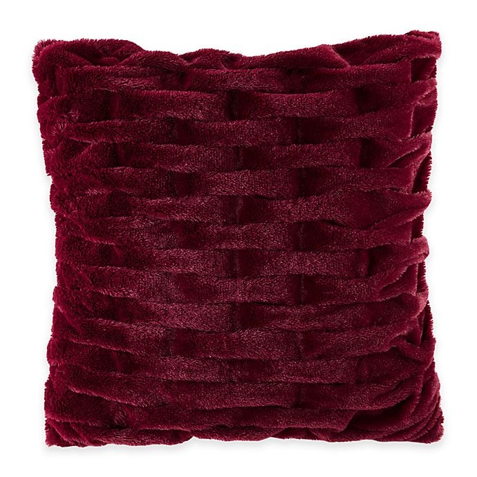 slide 1 of 1, Madison Park Ruched Faux-Fur Square Throw Pillow - Red, 1 ct