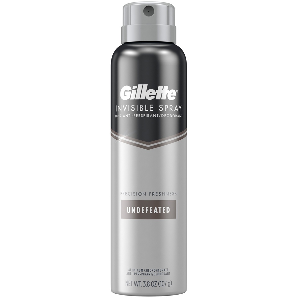 slide 1 of 3, Gillette Invisible Spray Antiperspirant and Deodorant for Men, Undefeated, 3.8 oz