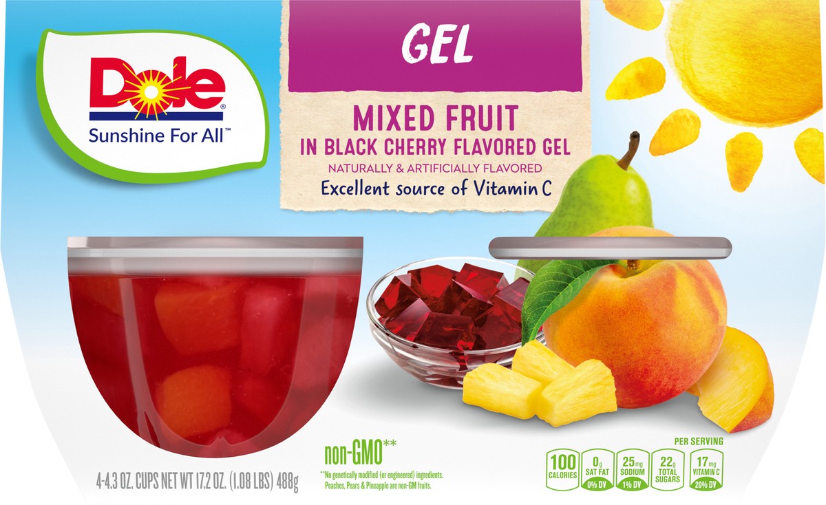 slide 5 of 9, Dole Mixed Fruit In Black Cherry Gel, 4 ct; 4.3 oz