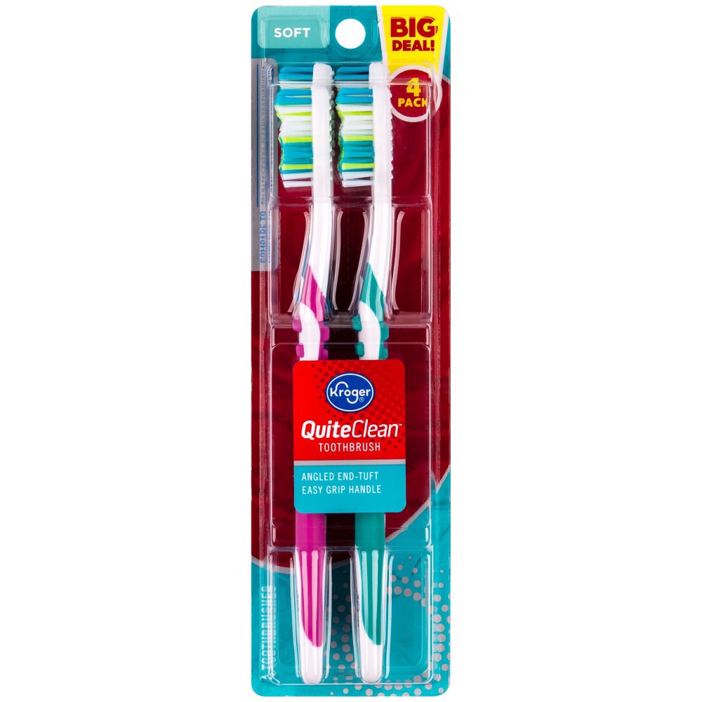 slide 1 of 1, Kroger® QuiteClean™ Soft Toothbrushes, 4 ct