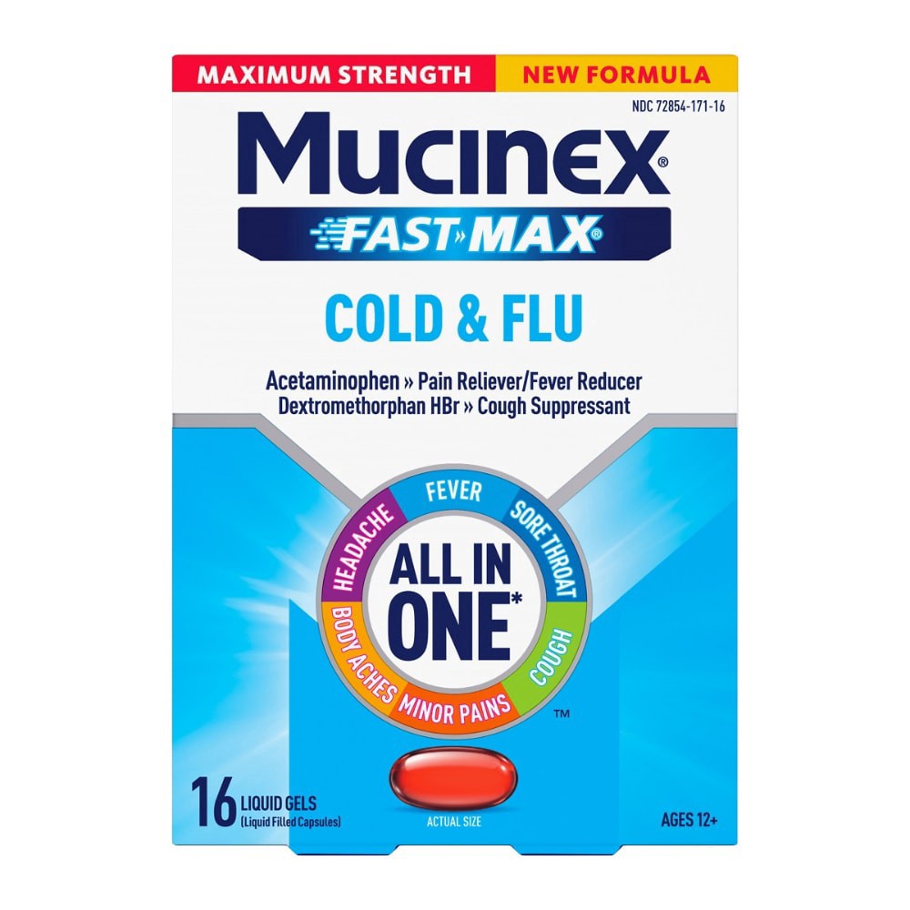 slide 1 of 1, Mucinex Fast Max Maximum Strength Cold & Flu 16 Liquid Gels, 16 ct