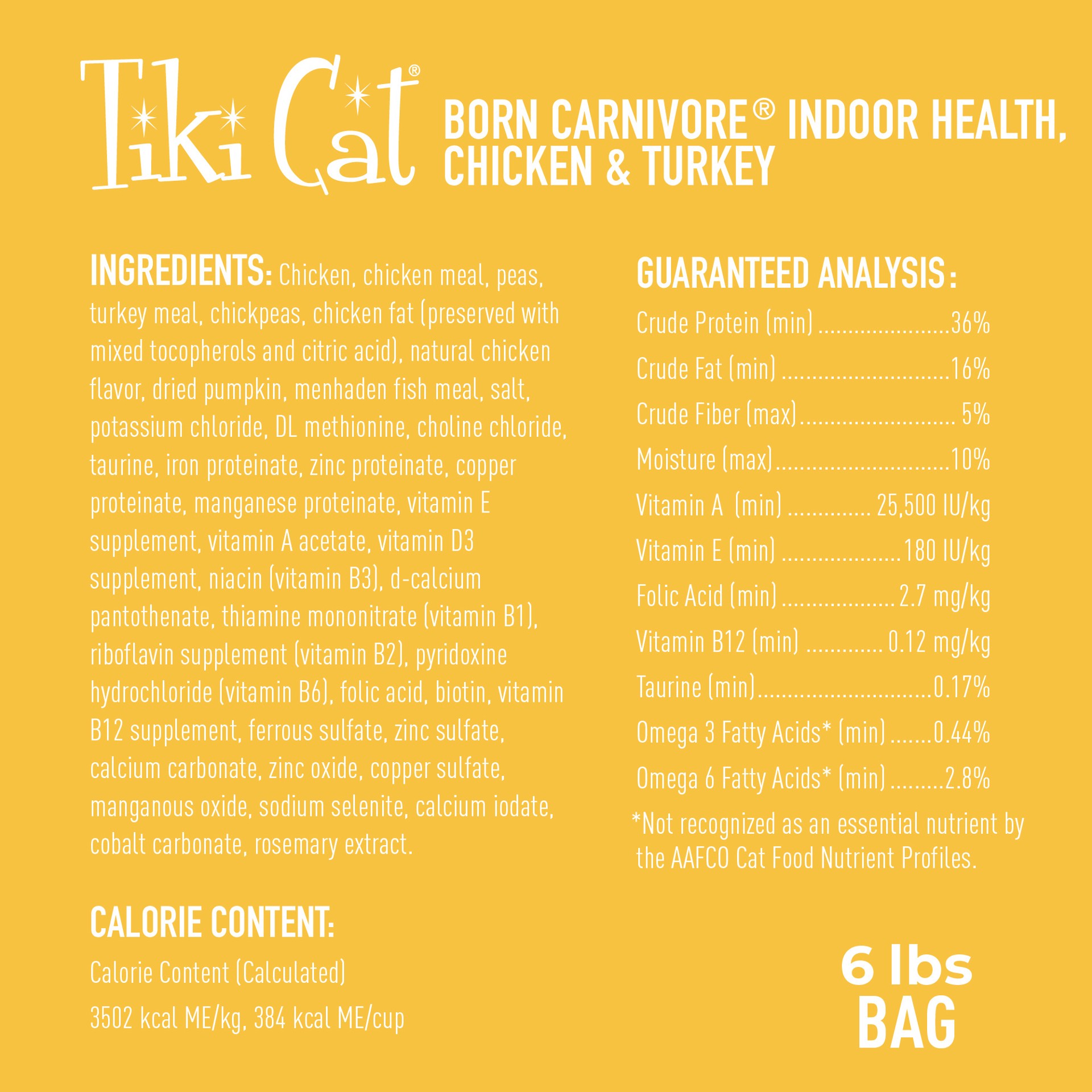slide 3 of 9, Tiki Cat Born Carnivore Indoor Health Dry Cat Food, Chicken & Turkey Meal, 6 lbs. Bag, 6 lb