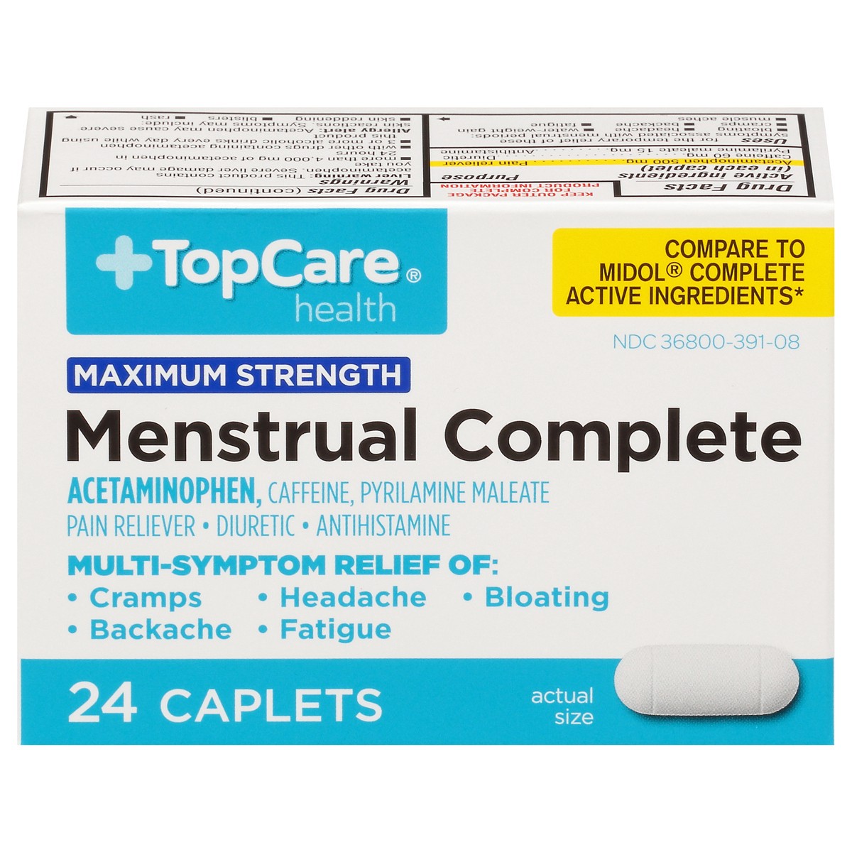 slide 1 of 9, TopCare Menstrual Relief Caps, 24 ct