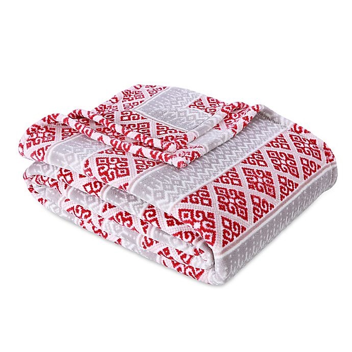 slide 1 of 3, Berkshire Blanket Serasoft Twin Plush Blanket - Red Fair Isle, 1 ct