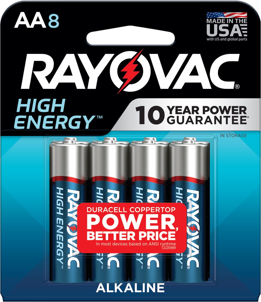 slide 3 of 3, Rayovac High Energy Alkaline AA Batteries, 8 Pack, 8 ct