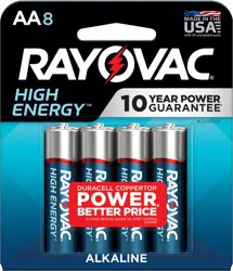 Rayovac High Energy Alkaline AA Batteries, 8 Pack