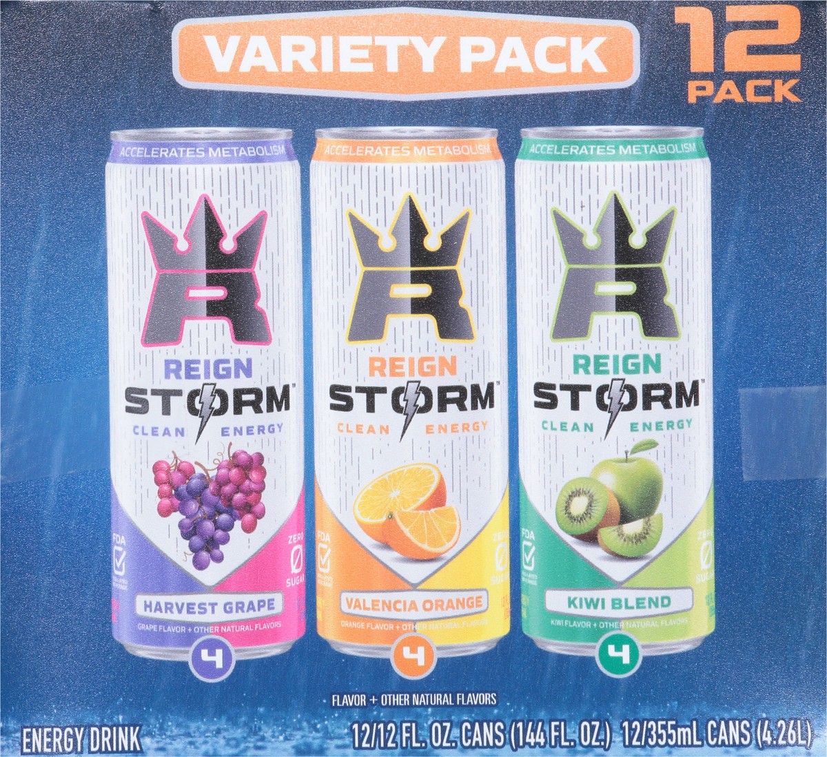 slide 5 of 14, Reign Storm Harvest Grape/Valencia Orange/Kiwi Blend Energy Drink Variety Pack 12 - 12 fl oz Cans, 12 ct