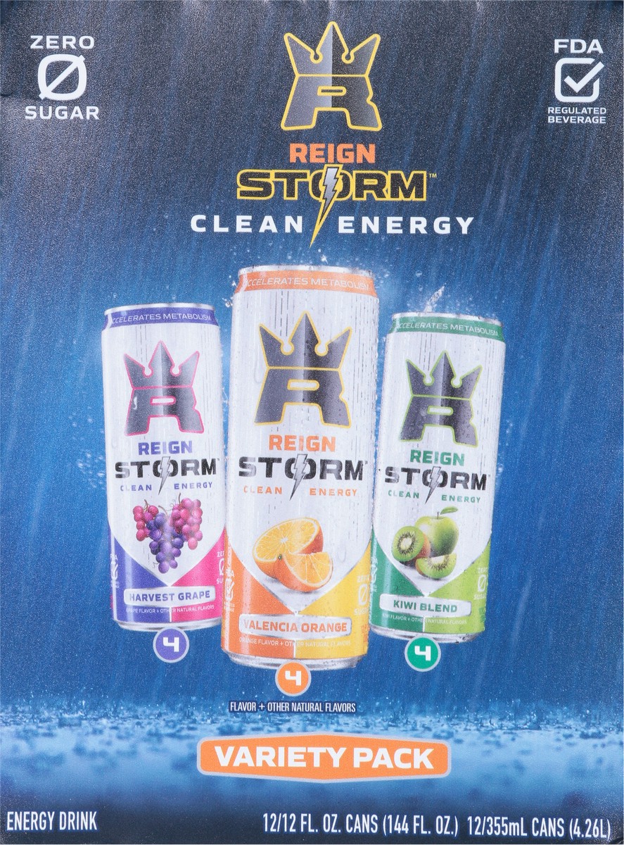 slide 12 of 14, Reign Storm Harvest Grape/Valencia Orange/Kiwi Blend Energy Drink Variety Pack 12 - 12 fl oz Cans, 12 ct