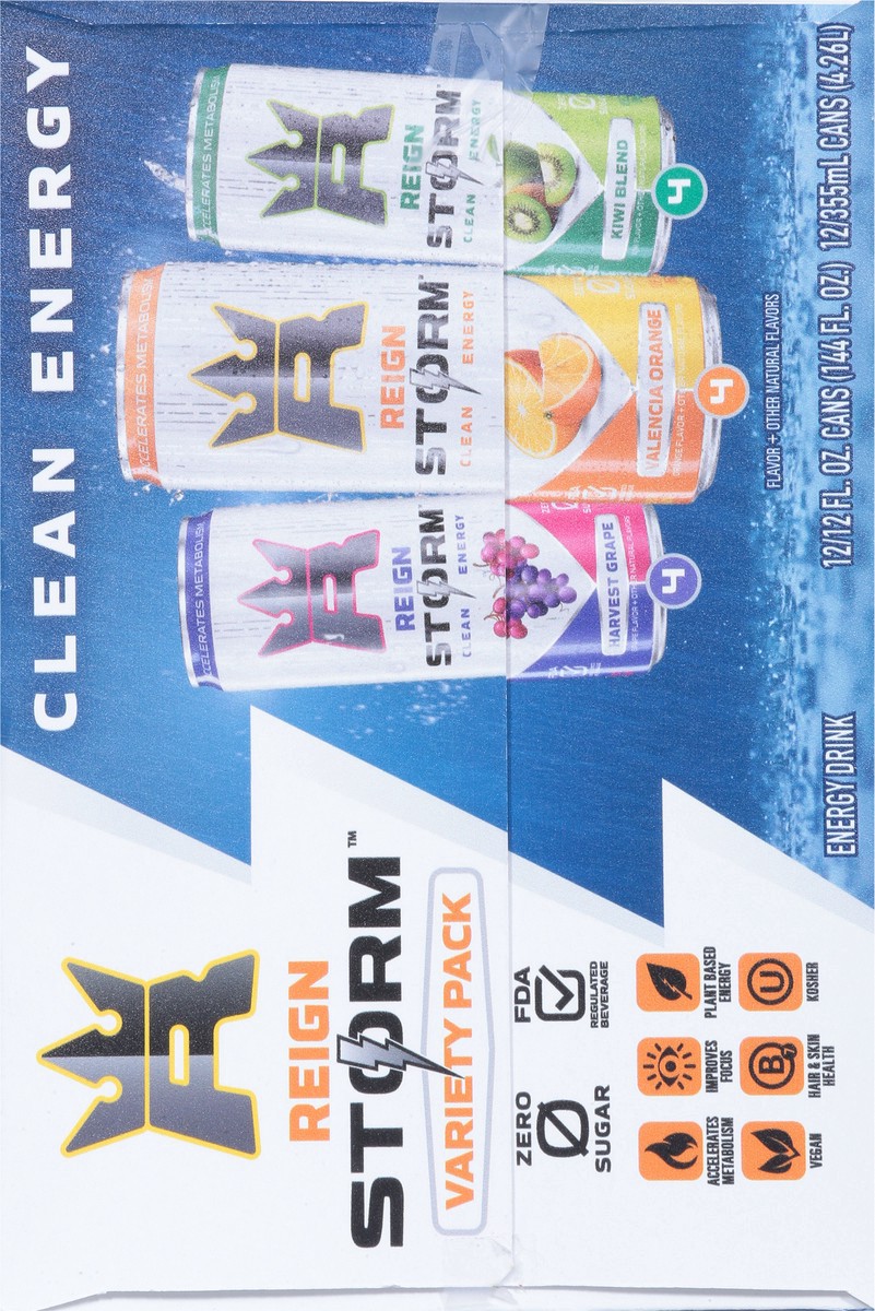 slide 11 of 14, Reign Storm Harvest Grape/Valencia Orange/Kiwi Blend Energy Drink Variety Pack 12 - 12 fl oz Cans, 12 ct