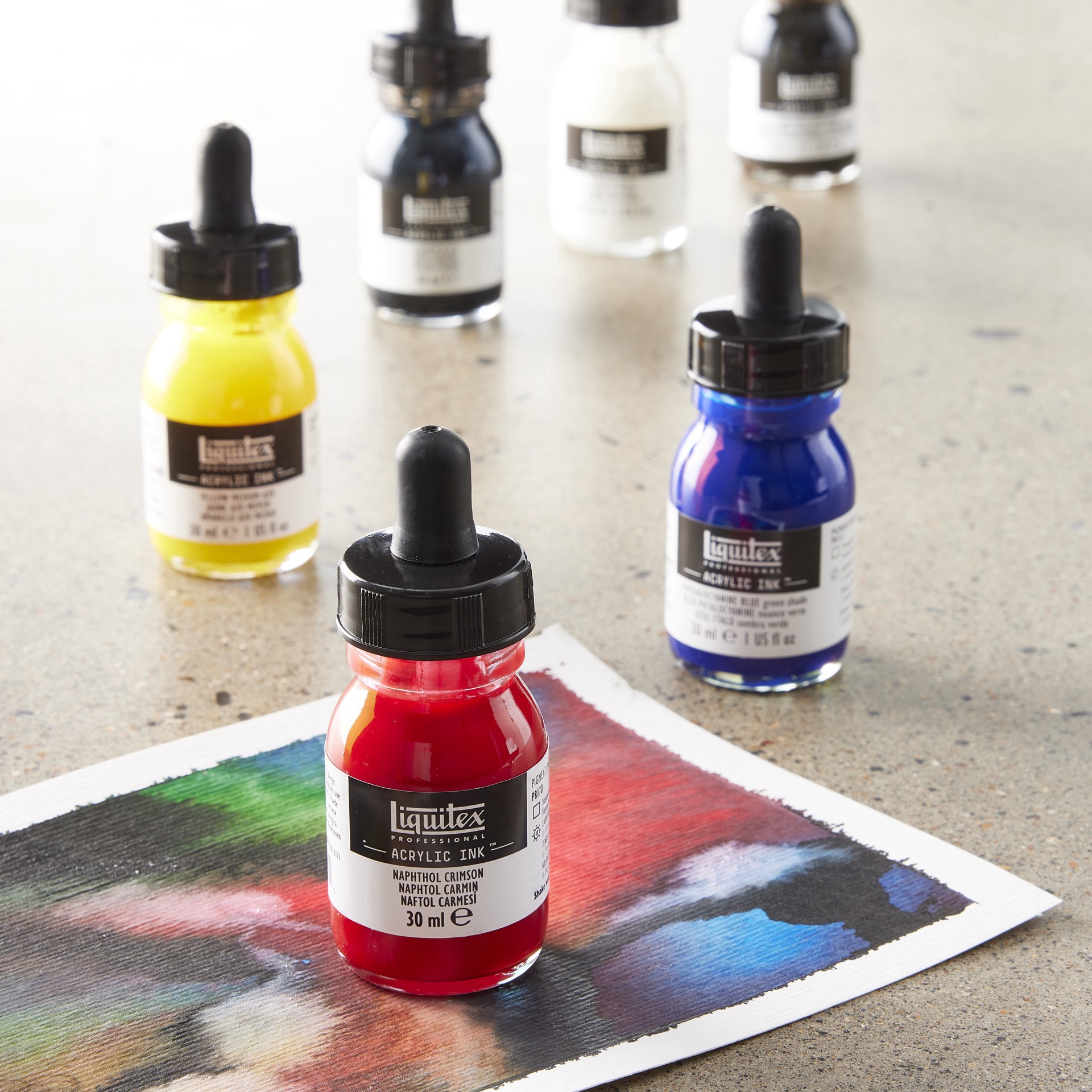 slide 2 of 5, Liquitex Professional Acrylic Ink Essential Set, includes 6 assorted colors