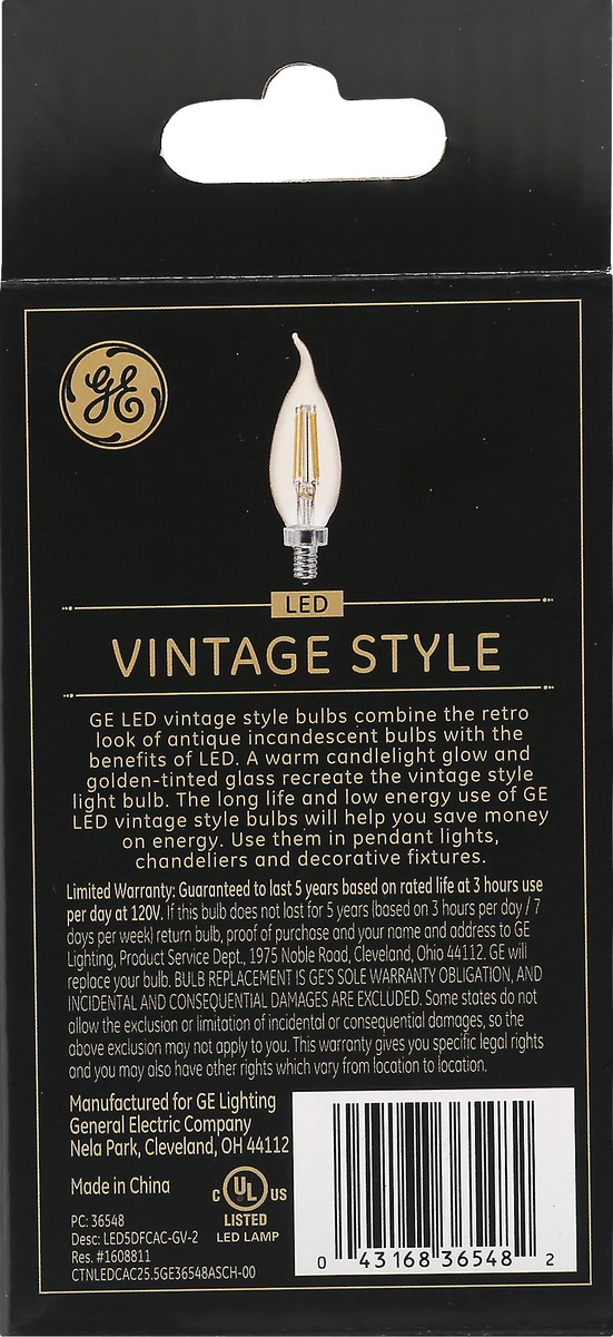 slide 8 of 9, GE LED Vintage Style Amber Glass Warm Candle Light 5.5 Watts Light Bulb 2 ea, 2 ct