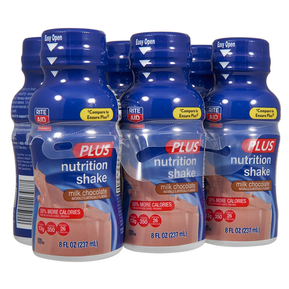 slide 1 of 4, Rite Aid Plus Nutrition Shake, Milk Chocolate, 8 fl oz, 6 ct