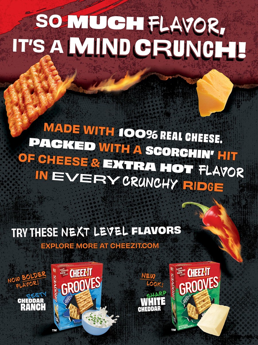 slide 6 of 10, Cheez-It Grooves Cheese Crackers, Scorchin' Hot Cheddar, 9 oz, 9 oz