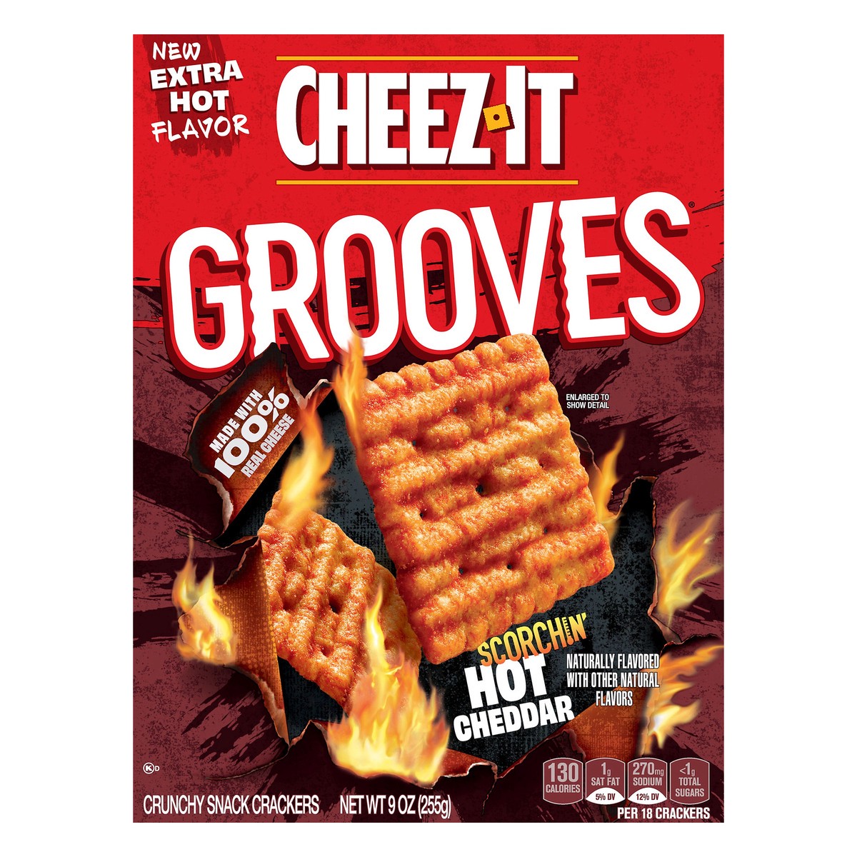 slide 7 of 10, Cheez-It Grooves Cheese Crackers, Scorchin' Hot Cheddar, 9 oz, 9 oz