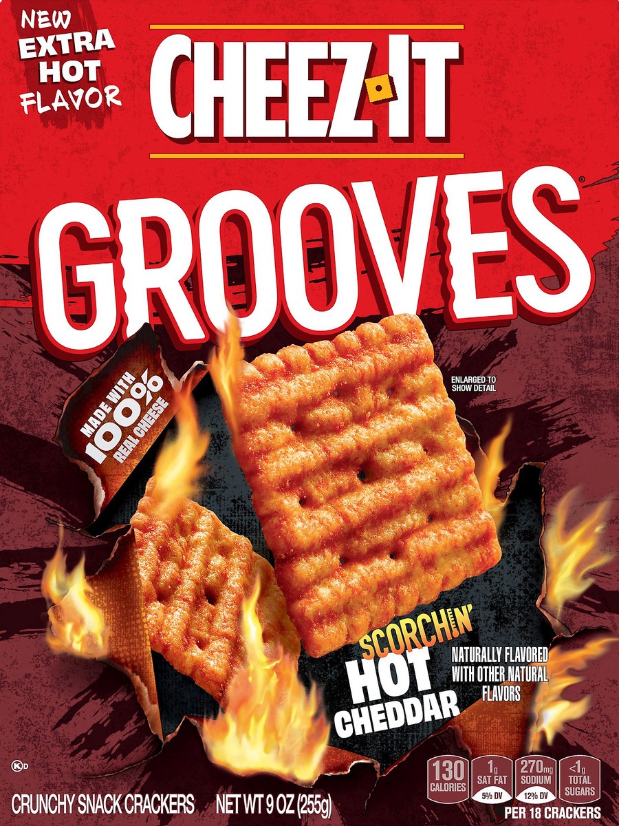 slide 8 of 10, Cheez-It Grooves Cheese Crackers, Scorchin' Hot Cheddar, 9 oz, 9 oz