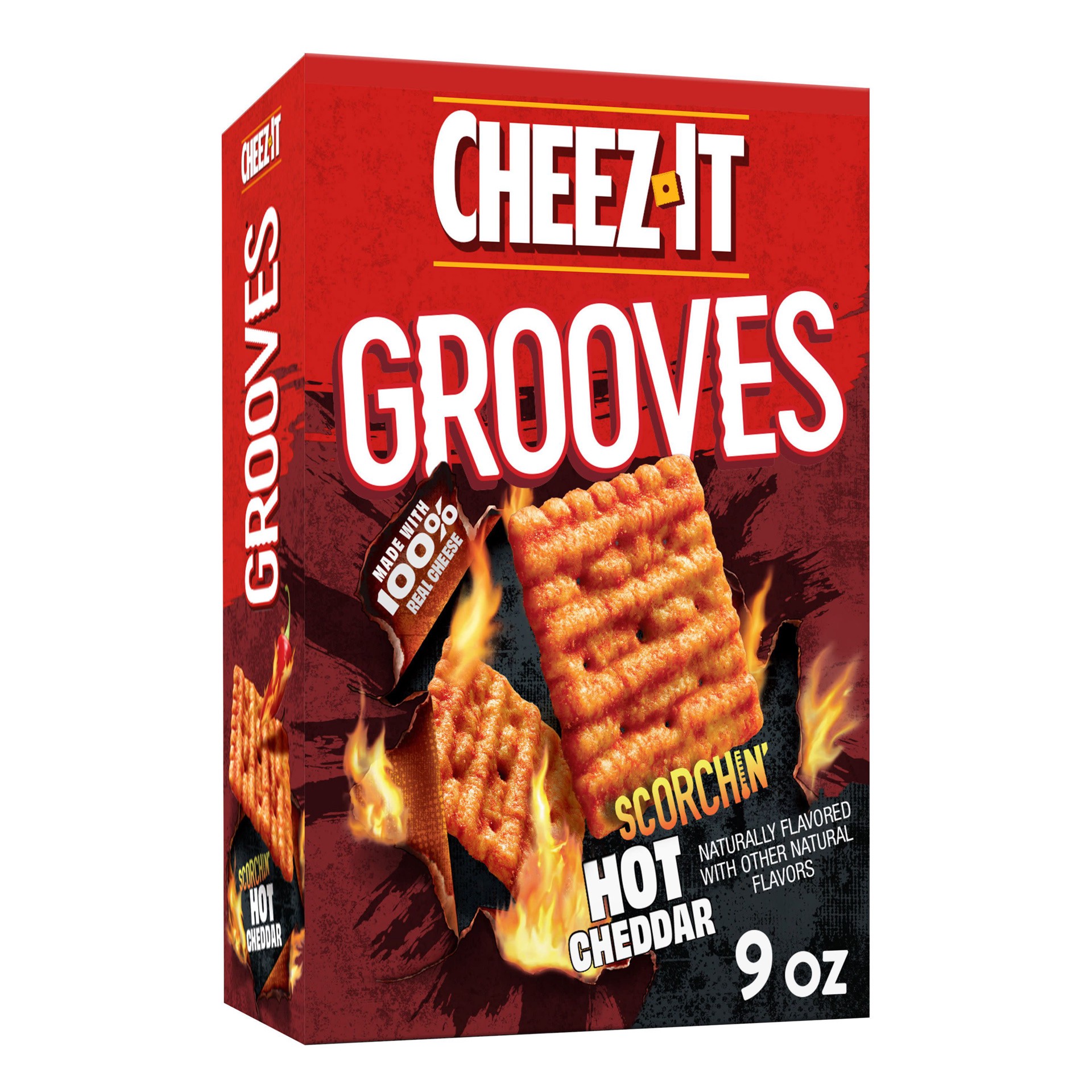 slide 1 of 10, Cheez-It Grooves Cheese Crackers, Scorchin' Hot Cheddar, 9 oz, 9 oz